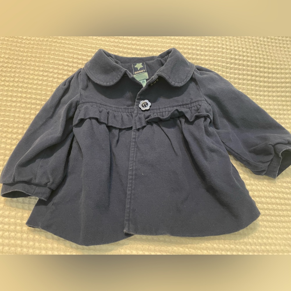 Old Navy - Dark Blue Girl’s Baby Jacket with Floral Buttons